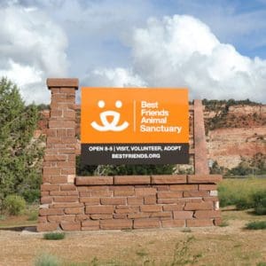 The Best Friends sign as you enter the sanctuary in Kenab, Utah.